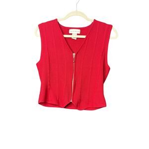 Croft & Barrow Red Knitted Full-Zip V-Neck Vest in Cotton Blend Size Small